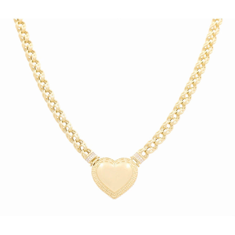 10K Yellow Gold Italian Link Necklace with Puffed Heart 18in, 28.8 g