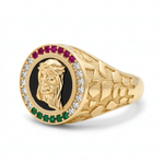 10k Yellow Gold Jesus Fashion Men's Ring - Miral Jewelry