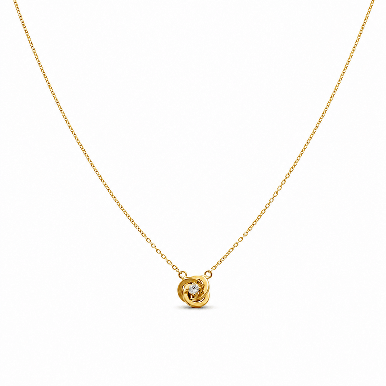 10k Yellow Gold Knot with Cz Necklace - Miral Jewelry