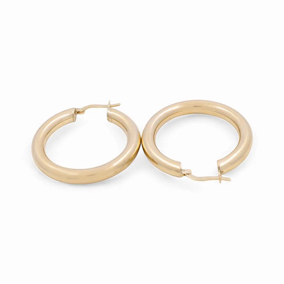 10K Yellow Gold Large Thick Tube Hoop Earrings Style 12356 – view 2