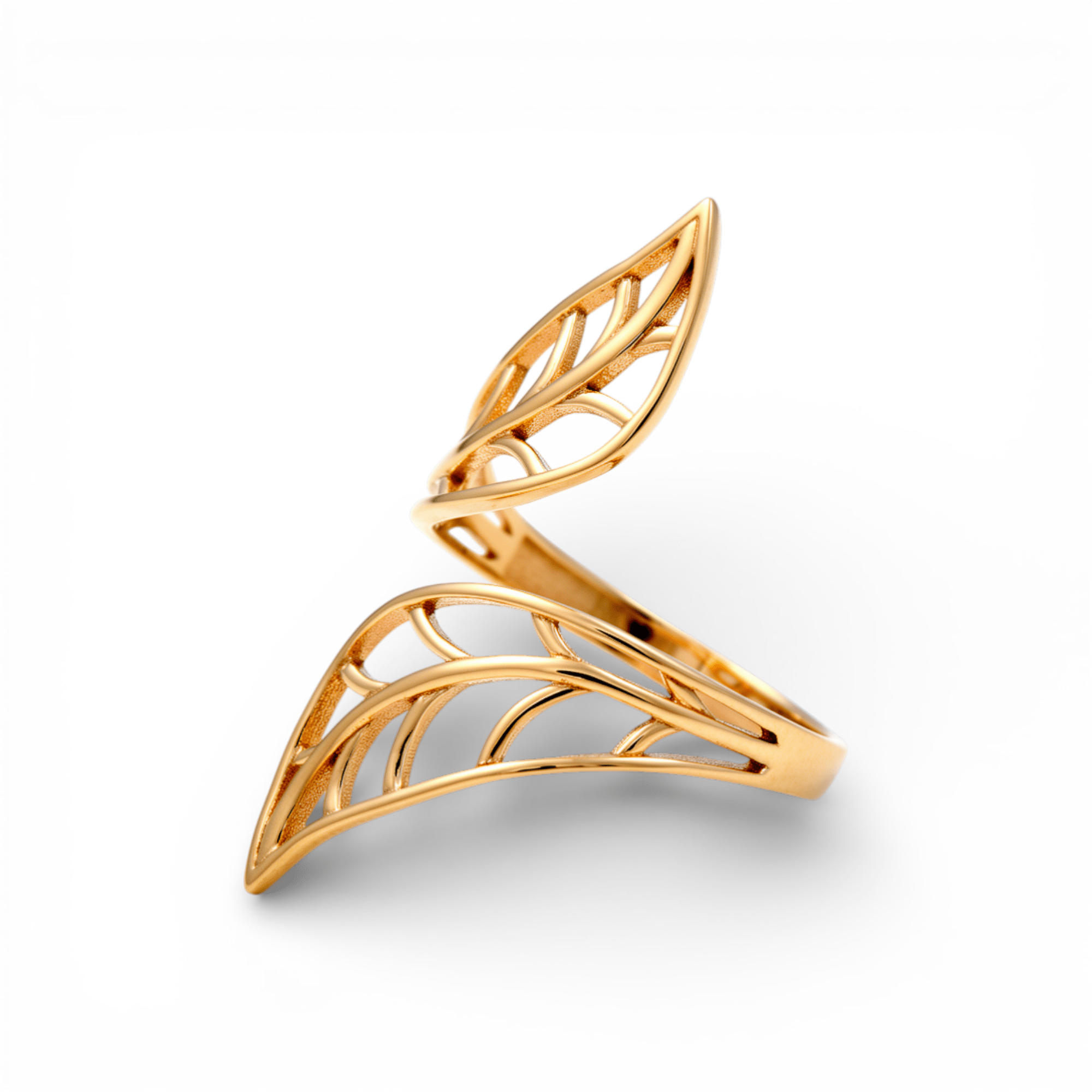 10K Yellow Gold Leaves Fashion Women's Ring - Miral Jewelry