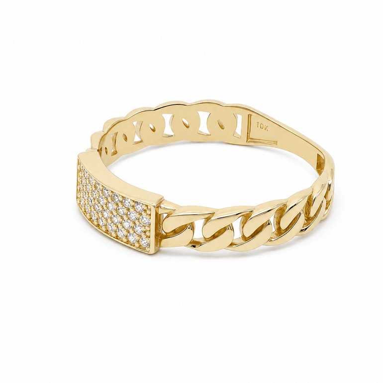 10K Yellow Gold Links With CZ Fashion Women's Ring - Miral Jewelry