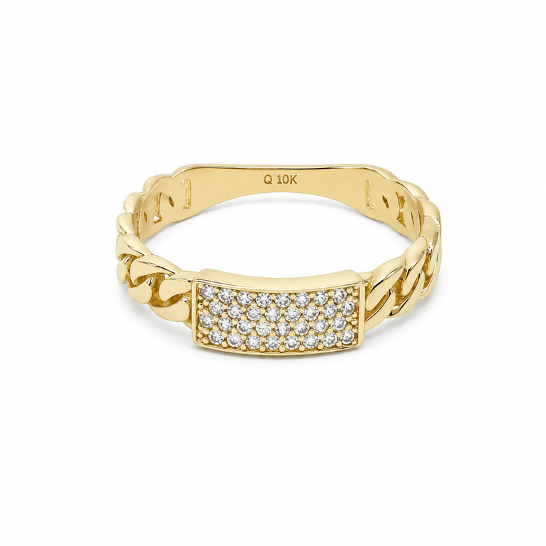 10K Yellow Gold Links With CZ Fashion Women's Ring - Miral Jewelry