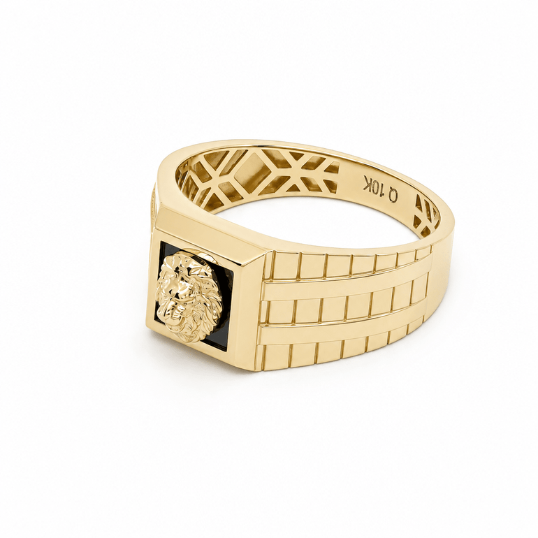 10k Yellow Gold Lion Onyx Fashion Ring Men's - Miral Jewelry