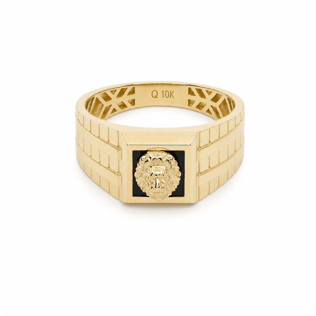 10k Yellow Gold Lion Onyx Fashion Ring Men's - Miral Jewelry