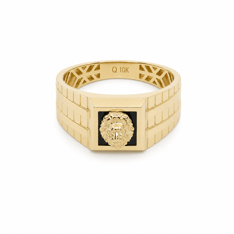 10k Yellow Gold Lion Onyx Fashion Ring Men's - Miral Jewelry