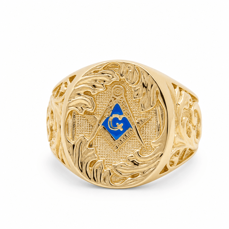 10k Yellow Gold Mansonic Oval Fashion Men's Ring - Miral Jewelry