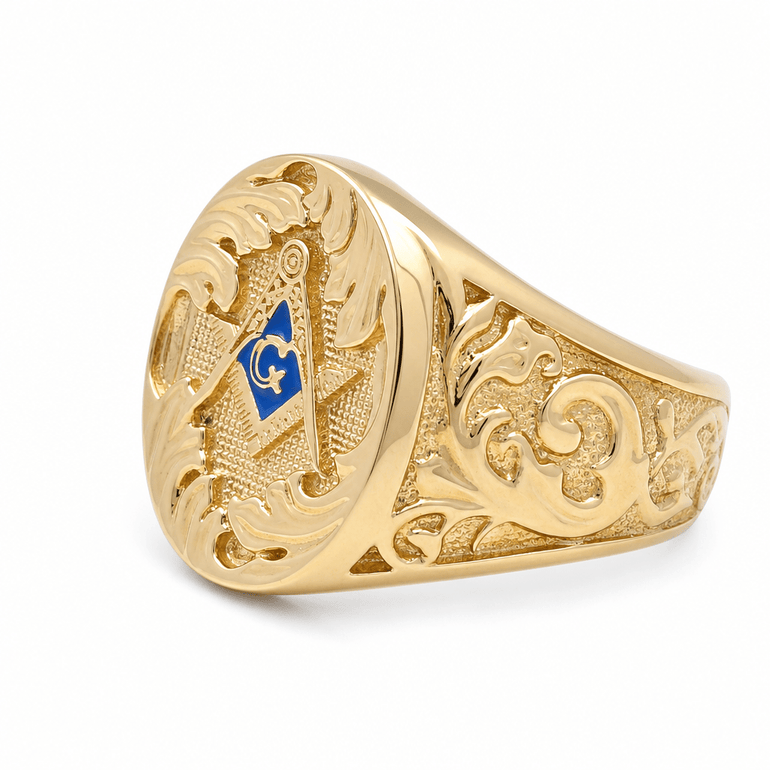 10k Yellow Gold Mansonic Oval Fashion Men's Ring - Miral Jewelry