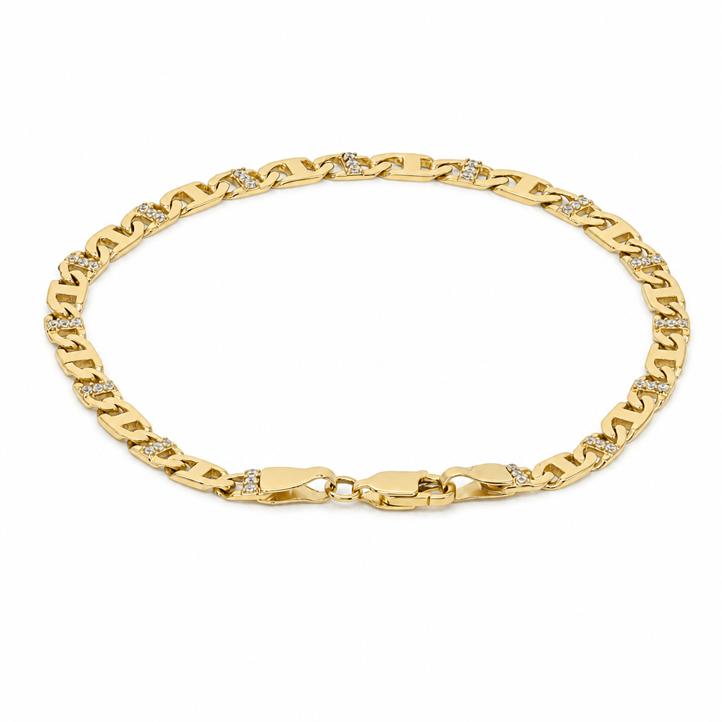 10K Yellow Gold Mariner Link Bracelet with CZ – 7.5" - Miral Jewelry