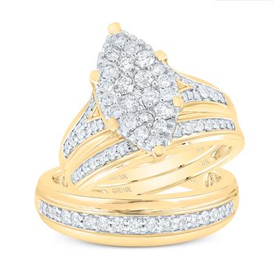 10k Yellow Gold Marquise 3 Pieces Set with 1.00Tw Round Diamonds - Miral Jewelry
