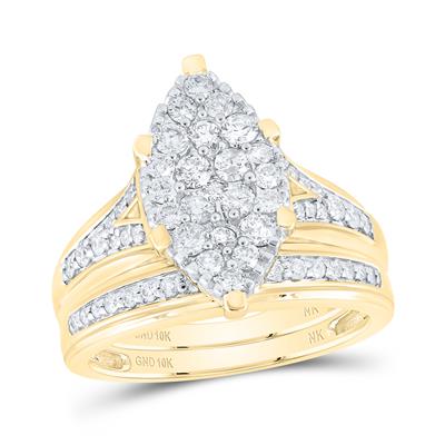 10k Yellow Gold Marquise 3 Pieces Set with 1.00tw Round Diamonds - Miral Jewelry