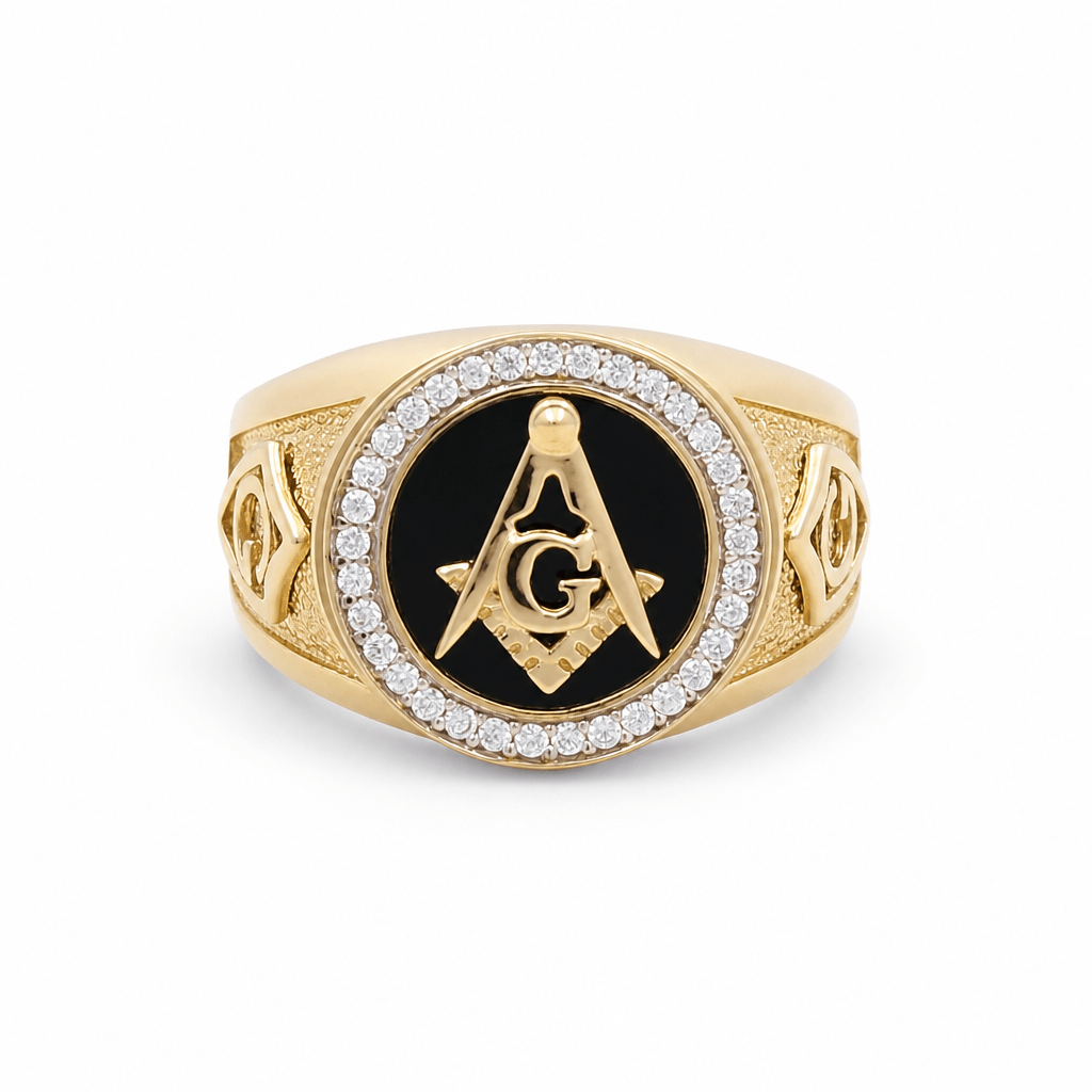 10k Yellow Gold Mason with Onyx Fashion Men's Ring - Miral Jewelry