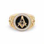 10k Yellow Gold Mason with Onyx Fashion Men's Ring - Miral Jewelry