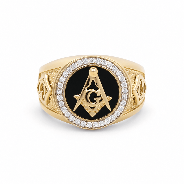 10k Yellow Gold Mason with Onyx Fashion Men's Ring - Miral Jewelry