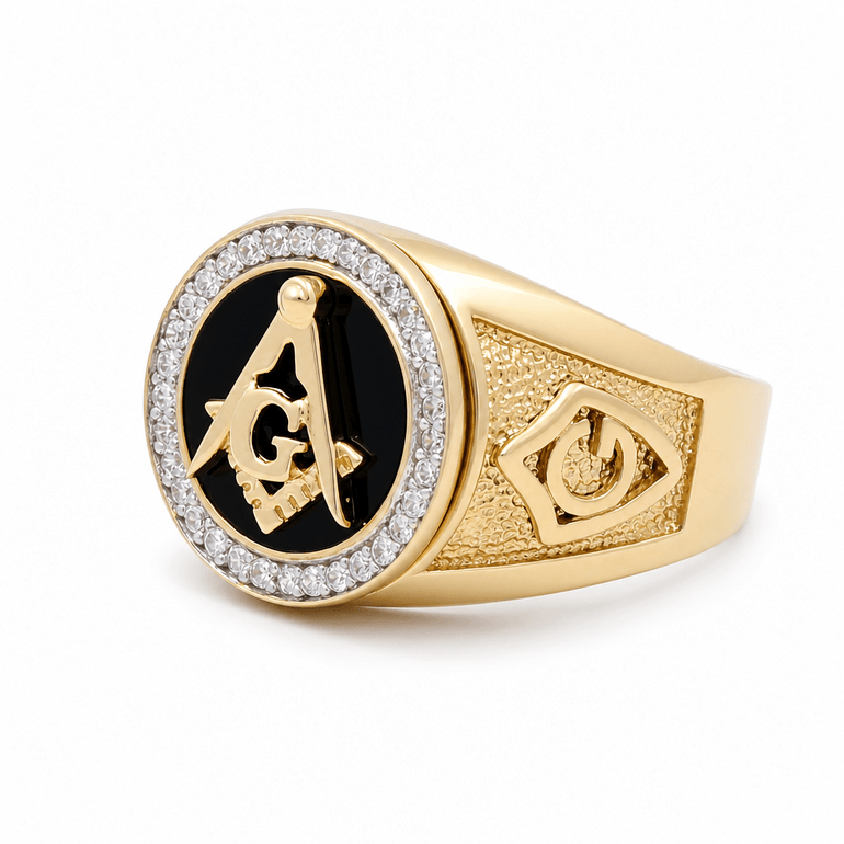 10k Yellow Gold Mason with Onyx Fashion Men's Ring - Miral Jewelry