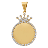 10K Yellow Gold Medal with Cz Crown Pendant - Miral Jewelry