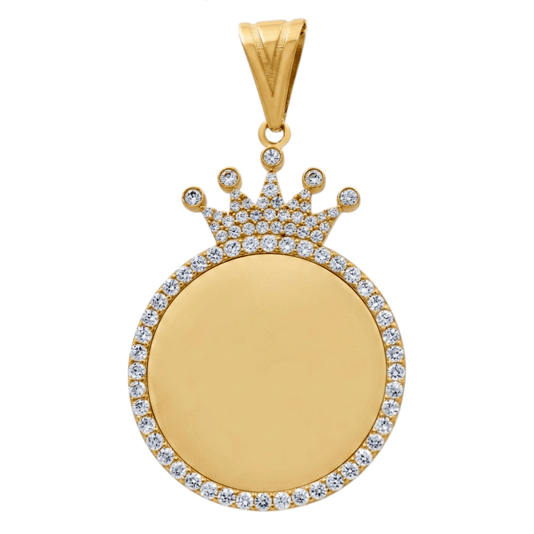 10K Yellow Gold Medal with Cz Crown Pendant - Miral Jewelry