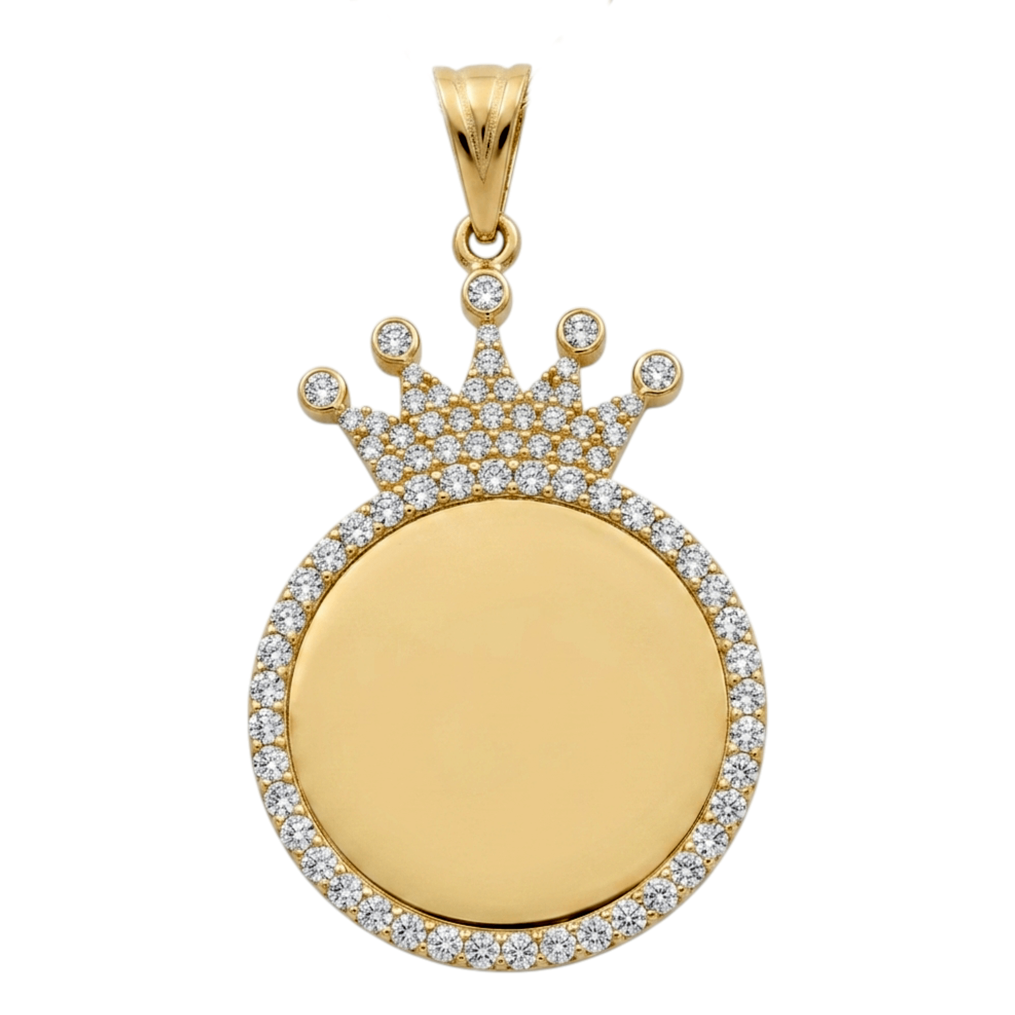 10K Yellow Gold Medal with Cz Crown Pendant - Miral Jewelry