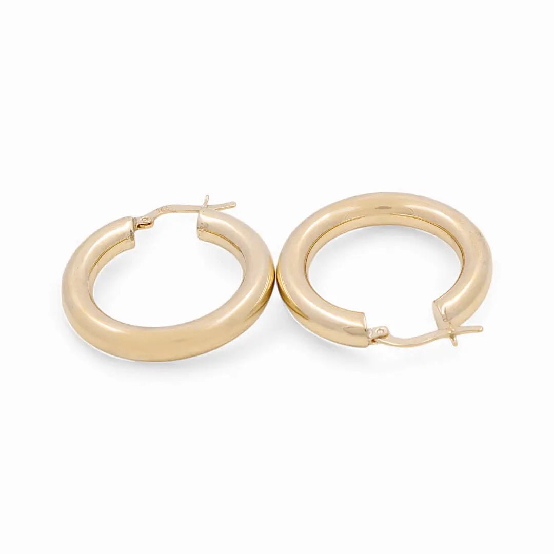 10K Yellow Gold Medium Thick Tube Hoop Earrings Style 12353 – view 2