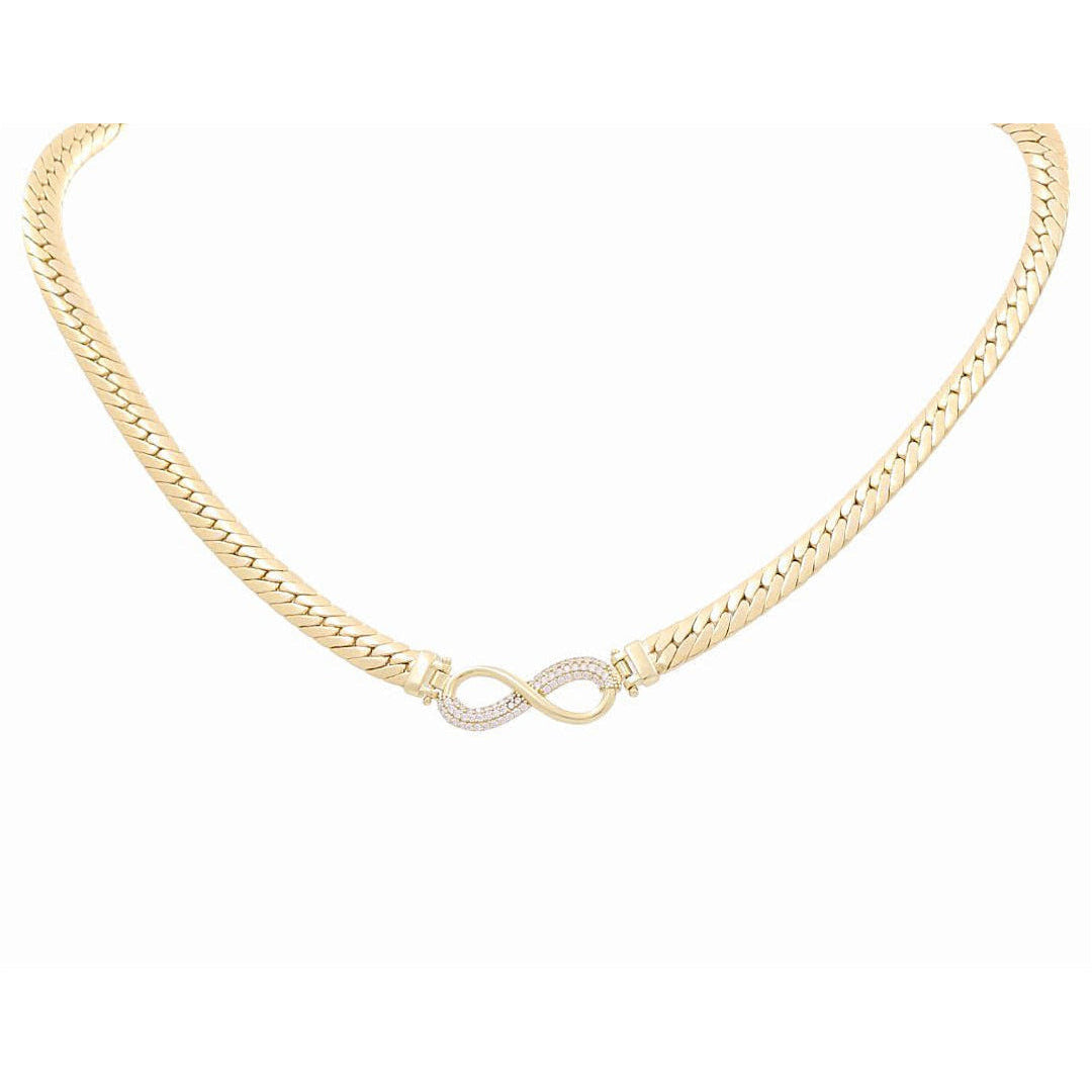 10K Yellow Gold Herringbone Necklace with CZ Infinity 18in