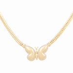 10K Yellow Gold Miami Herrigbone with Butterfly Women's Necklace 17" - Miral Jewelry