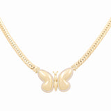 10K Yellow Gold Miami Herrigbone with Butterfly Women's Necklace 17" - Miral Jewelry