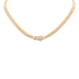 10K Yellow Gold Miami Herrigbone with Clasp CZ Women's Necklace 17" - Miral Jewelry