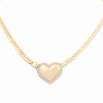 10k Yellow Gold Miami Herrigbone with Heart Necklaces 17" - Miral Jewelry