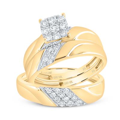 10k Yellow Gold Modern 3 Pieces Diamond with 0.62Tw Round Diamonds - Miral Jewelry