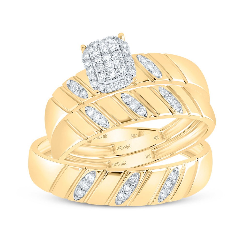 10k Yellow Gold Modern 3 Pieces Set with 0.25Tw Round Diamonds - Miral Jewelry