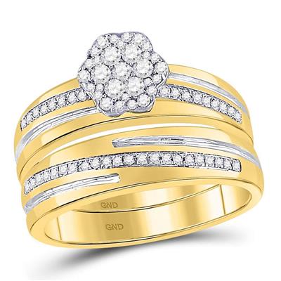 10k Yellow Gold Modern 3 Pieces Set with 0.37Tw Round Diamonds - Miral Jewelry