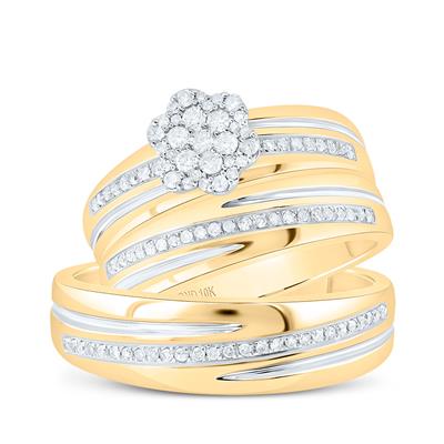10k Yellow Gold Modern 3 Pieces Set with 0.37Tw Round Diamonds - Miral Jewelry
