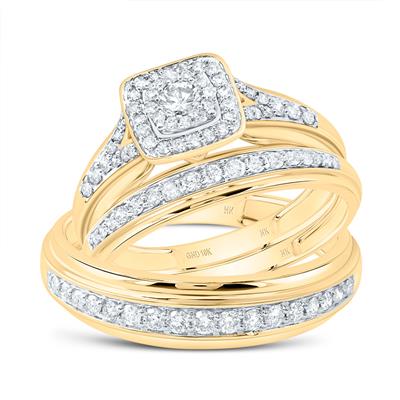 10k Yellow Gold Modern 3 Pieces Set with 0.87Tw Round Diamonds - Miral Jewelry