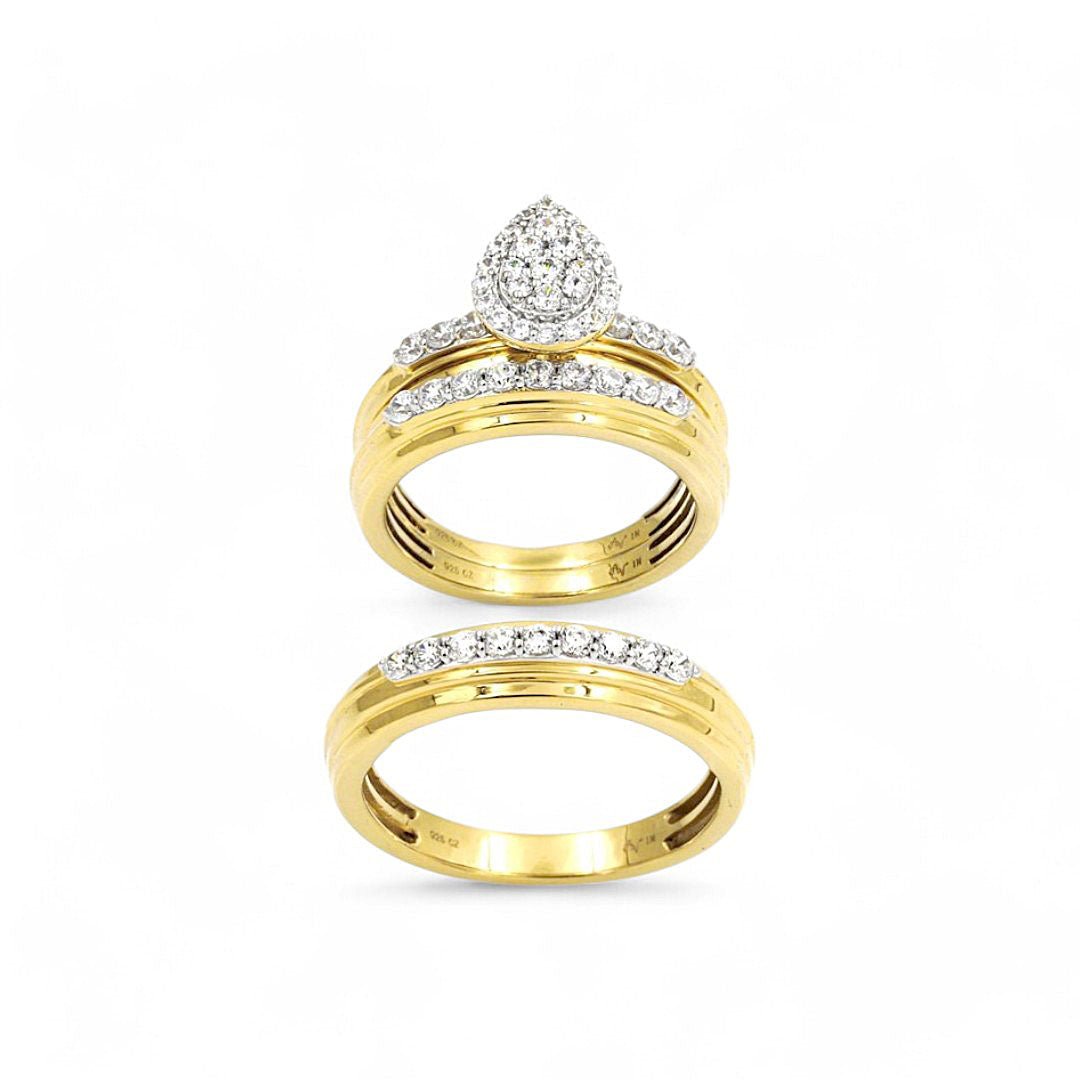 10K Yellow Gold Pear Cluster Diamond Trio Set 1.00 ct tw