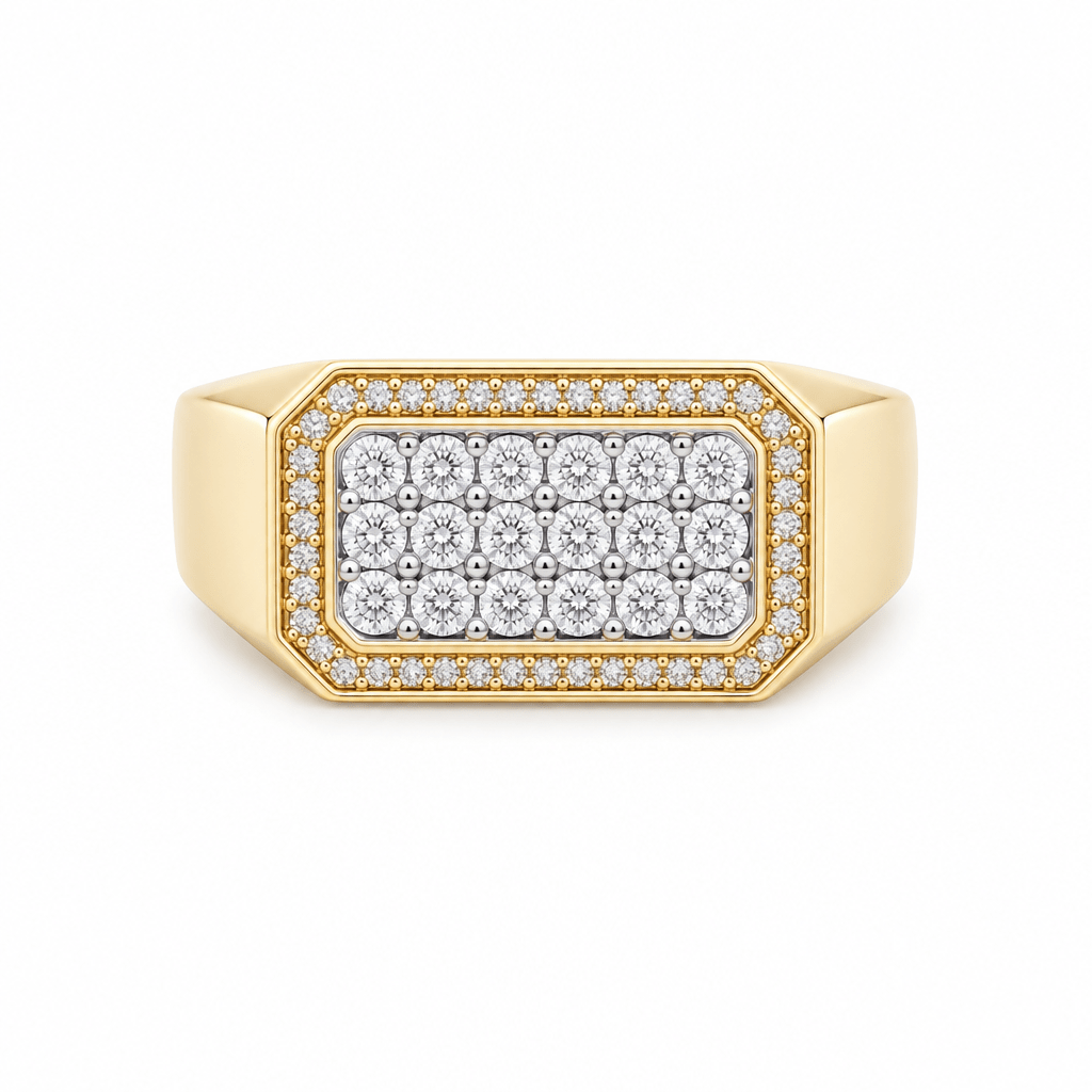10k Yellow Gold Modern Diamond With 0.20Tw Round Diamond Ring Men's - Miral Jewelry