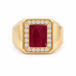 10K Yellow Gold Men's Ruby & Diamond Halo Ring 0.65 ct tw