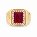 10K Yellow Gold Men's Ruby & Diamond Halo Ring 0.65 ct tw