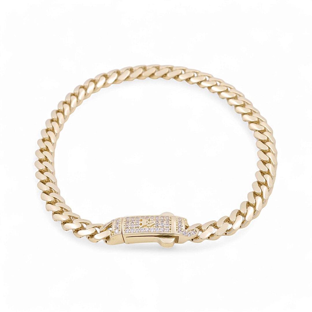 10K Yellow Gold Monaco Bracelet with CZ Clasp 5mm, 7.5in, 8.6 g