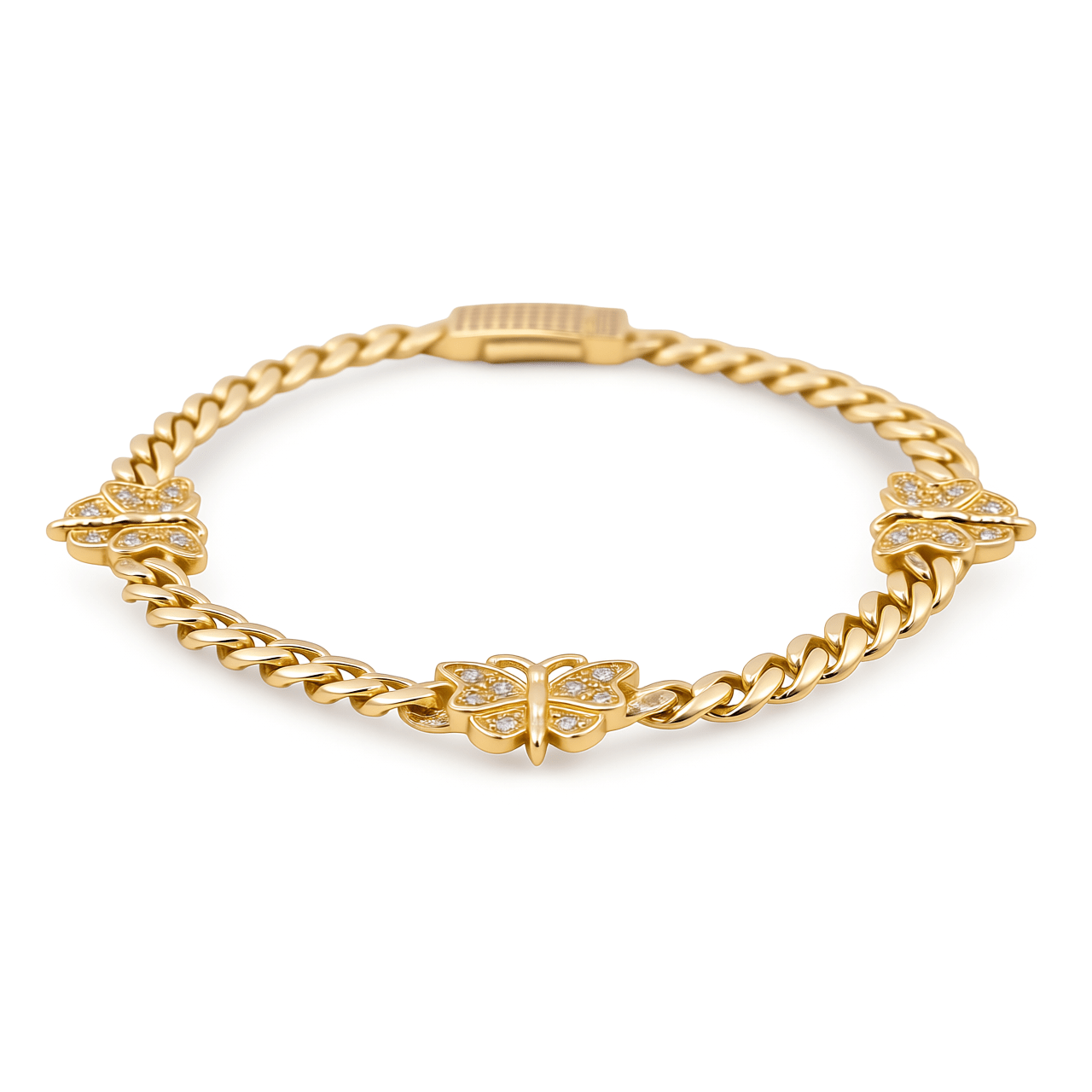 10K Yellow Gold Monaco Butterfly Station Bracelet – 7.5" - Miral Jewelry