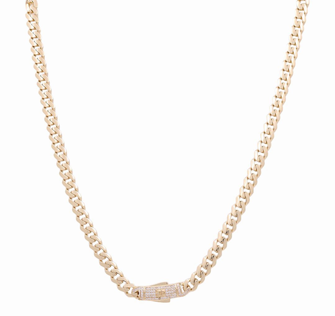 10K Yellow Gold Monaco Chain with CZ Clasp 7mm, 22in, 23.9 g