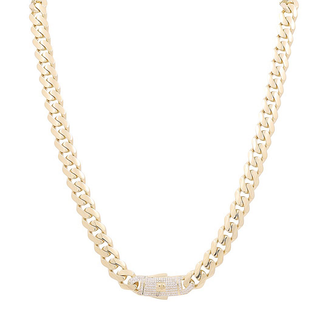 10K Yellow Gold Monaco Chain with CZ Clasp 11mm, 24in, 44.7 g