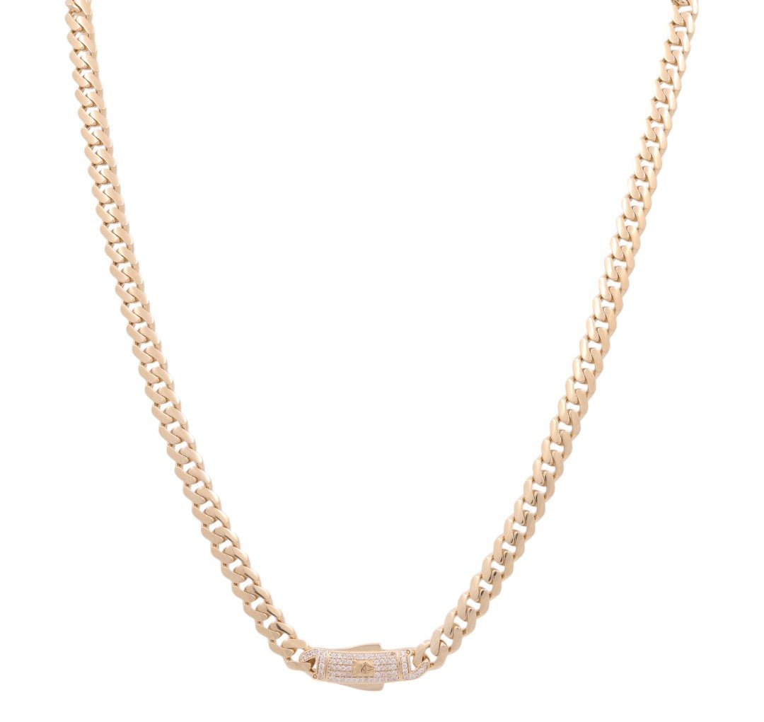 10K Yellow Gold Monaco Chain with CZ Clasp 7mm, 24in, 26.2 g