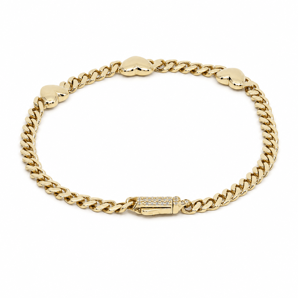 10K Yellow Gold Monaco Heart Station Bracelet – 4mm, 7.5" - Miral Jewelry