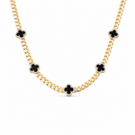 10k Yellow Gold Monaco with Black Clover Necklaces 16" - Miral Jewelry