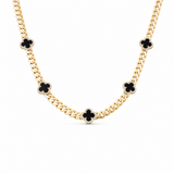 10k Yellow Gold Monaco with Black Clover Necklaces 16" - Miral Jewelry