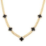 10K Yellow Gold Monaco with Black Flowers Necklace - Miral Jewelry