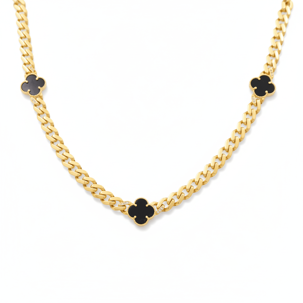 10K Yellow Gold Monaco with Black Flowers Necklaces - Miral Jewelry