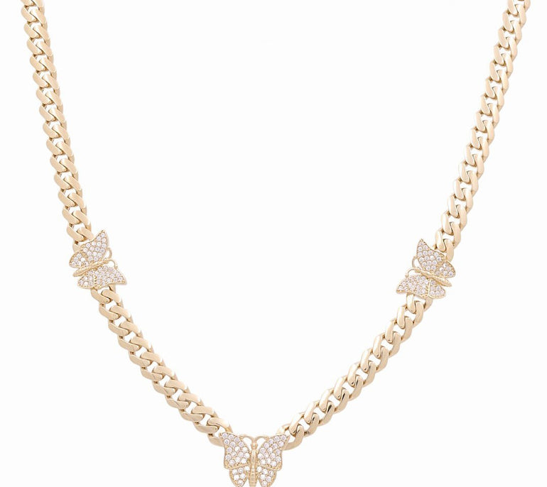 10K Yellow Gold Monaco with Butterflies Necklace - Miral Jewelry