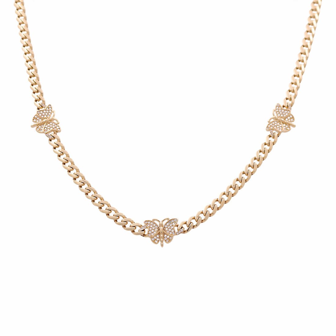 10k Yellow Gold Monaco with Butterflies Necklaces 17.5" - Miral Jewelry