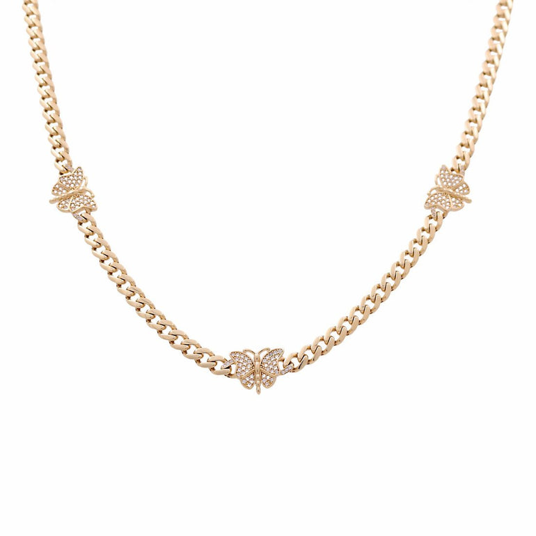10k Yellow Gold Monaco with Butterflies Necklaces 17.5" - Miral Jewelry